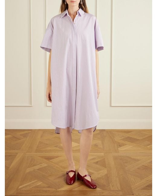 RÙADH Pink Anu Embroidered Striped Organic Cotton-Poplin Midi Shirt Dress