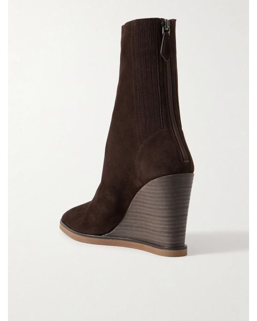 Aquazzura Brown Saint Honore 85 Suede Wedge Ankle Boots
