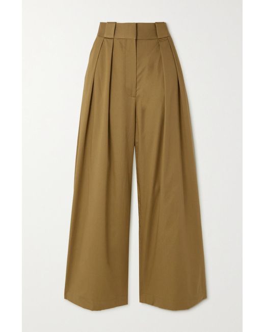Khaite Rico Pleated Cotton-twill Wide-leg Pants in Brown | Lyst Canada
