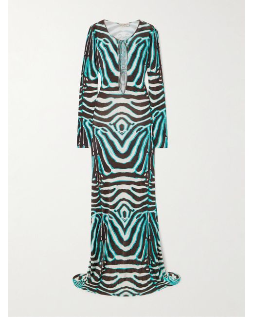 Siedres Green Magy Maxikleid Aus Satin Mit Zebraprint Und Cut-Out