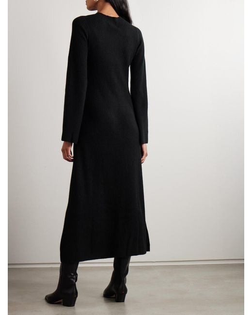 LeKasha Black Logan Ribbed Organic Cashmere Midi Dress