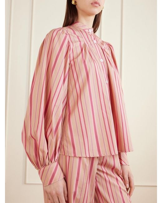 Thierry Colson Pink Yana Striped Cotton-Poplin Blouse