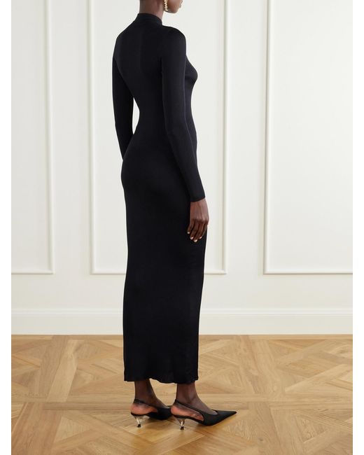 Saint Laurent Blue Cassandre-Embellished Silk Midi Dress