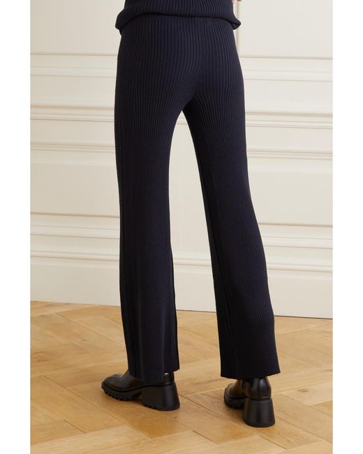 Chloé Blue Ribbed Wool-Blend Flared Pants