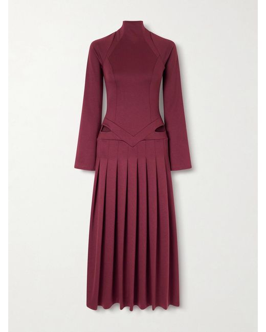 Tolu Coker Purple Open-Back Cutout Pleated Jersey Turtleneck Midi Dress