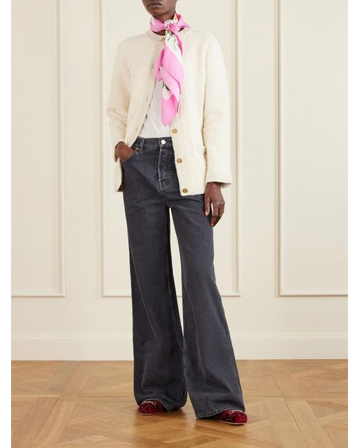 Gucci Gray Flora Printed Silk-Twill Scarf