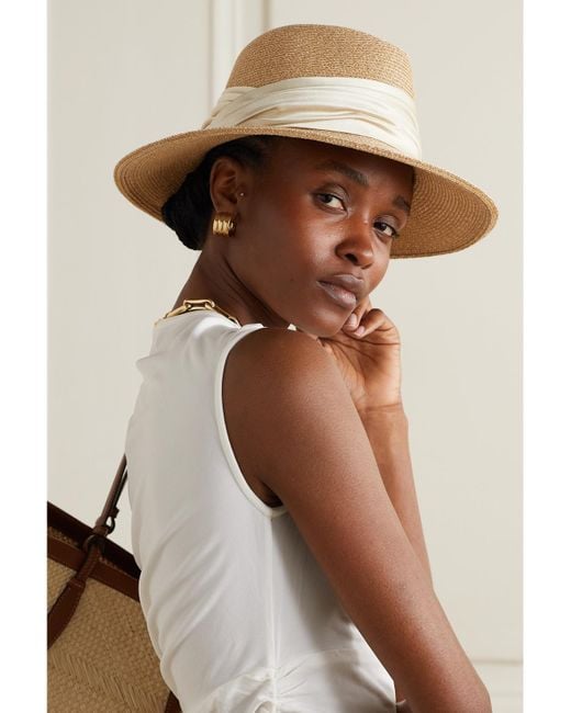 Eugenia Kim Natural Courtney Satin-Trimmed Straw-Effect Fedora
