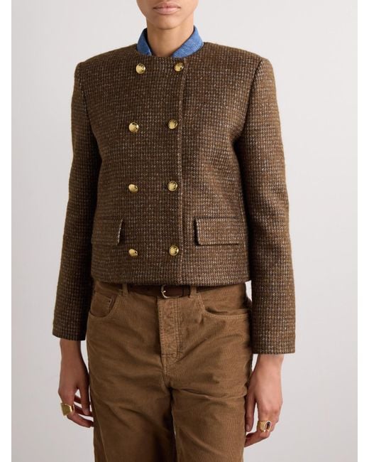 Nili Lotan Brown Melanie Cropped Checked Wool-Blend Jacket