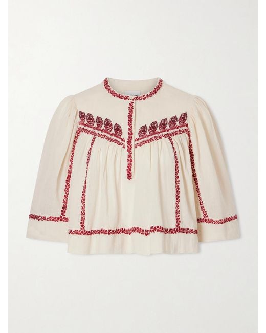 Isabel Marant Pink Juline Embroidered Organic Cotton Shirt