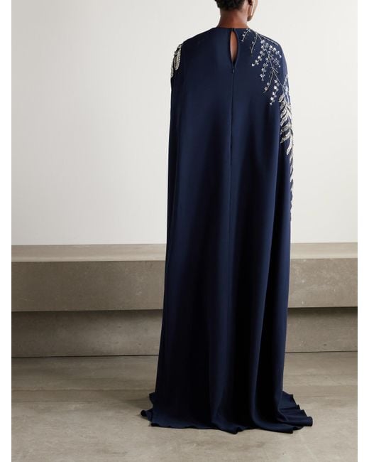 Oscar de la Renta Blue Embellished Stretch-Silk Georgette Gown