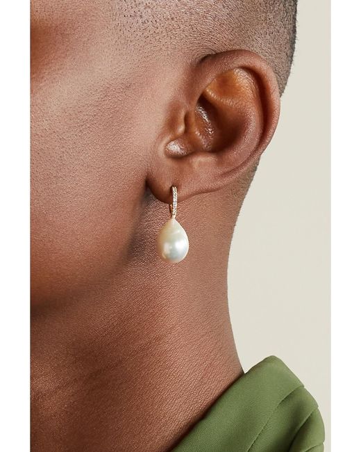 Mizuki Natural 14-Karat, Pearl And Diamond Hoop Earrings