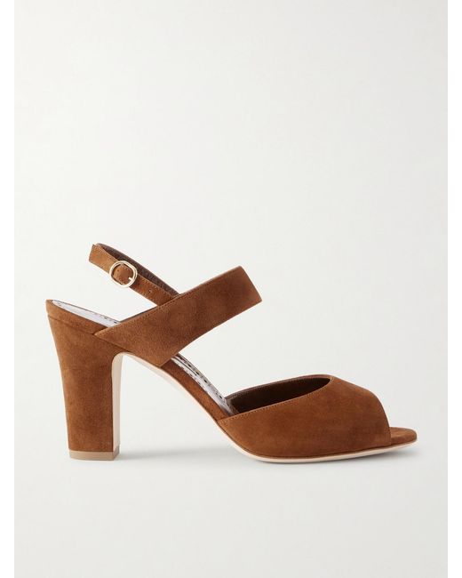 Manolo Blahnik Brown Khiko 90 Suede Slingback Sandals