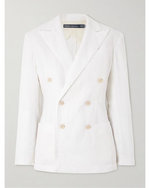 Polo Ralph Lauren White Double-Breasted Linen Blazer