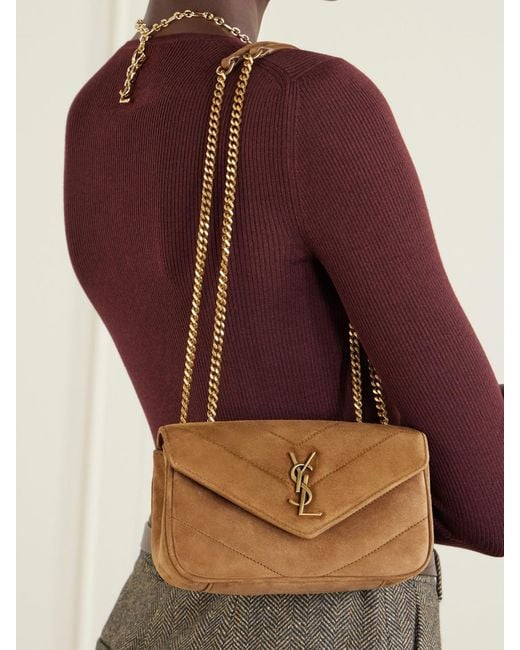 Saint Laurent Brown Loulou Cassandre-Embellished Suede Shoulder Bag