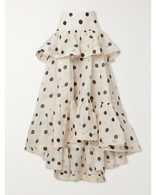 Zimmermann Natural Crush Tiered Ruffled Polka-Dot Linen And Silk-Blend Organza Maxi Skirt