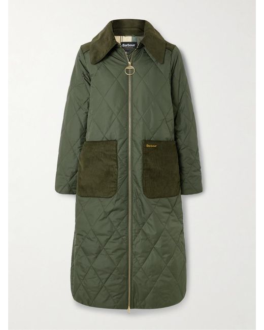 Barbour Green Malton Corduroy-Trimmed Quilted Padded Shell Coat
