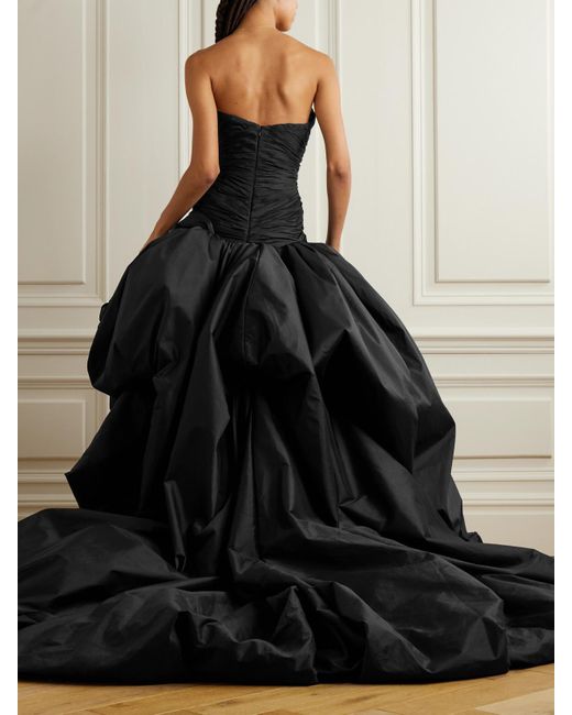 Marmar Halim Black Strapless Plissé-Taffeta Gown