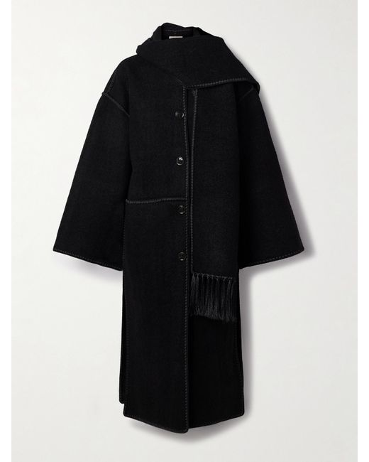 Totême  Black Jacke Aus Bouclé Aus Einer Wollmischung Mit Fransen