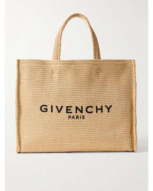 Givenchy Natural Medium Logo-Embroidered Raffia Tote