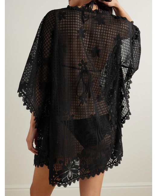 Melissa Odabash Black Josie Kaftan Aus Guipure-Spitze Aus Einer Baumwollmischung