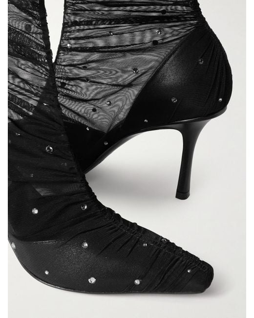 Jimmy Choo Black Lotta 85 Embellished Mesh Sock Boots