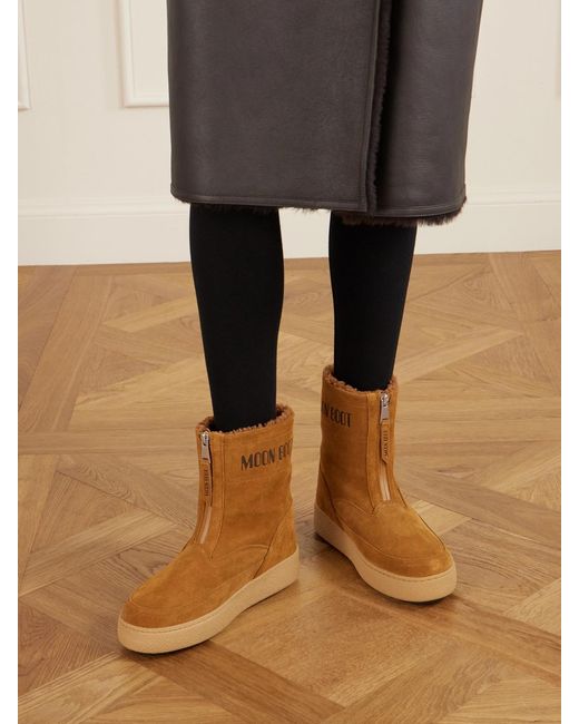 Moon Boot Brown Lara Suede And Shearling Ankle Boots