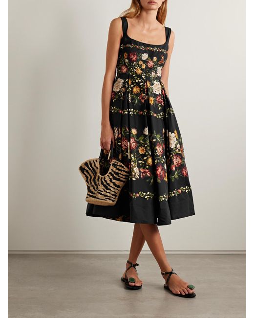 Agua Bendita White Alcaparra Paramo Pleated Floral-Print Cotton-Poplin Midi Dress