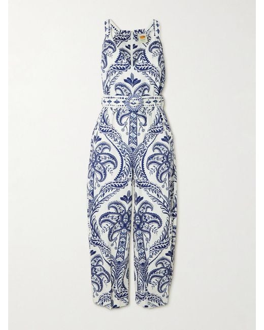 Farm Rio Blue Jumpsuit Aus Einer Bedruckten Mischung Aus Leinen Und Lenzing-Ecovero Mit Gürtel