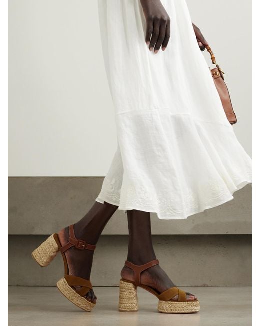 Christian Louboutin Brown Calakala 70 Espadrille-Sandalen Aus Leder Und Veloursleder Mit Plateau