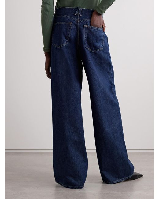 SLVRLAKE Denim Blue Taylor Pleated Low-Rise Wide-Leg Jeans
