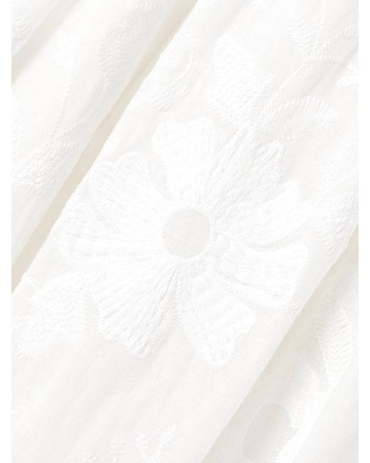 Robe Midi Bustier En Voile De Coton À Broderies Et À Finitions En Dentelle Guipure Desideria Loretta Caponi en coloris White