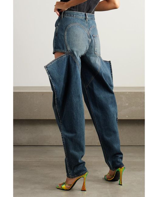 Area Blue Hoch Sitzende Jeans Mit Weitem Bein, Cut-Outs Und Kristallen