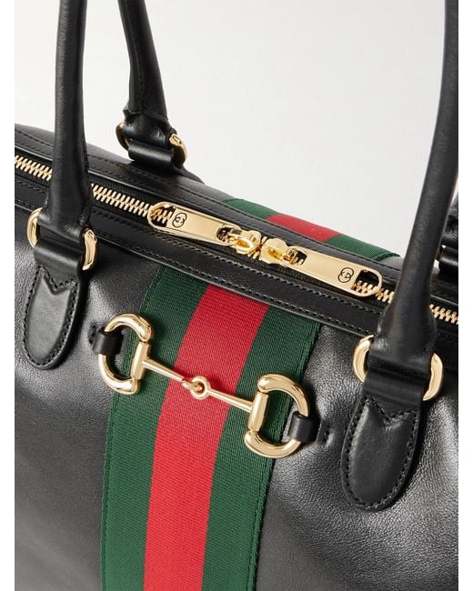 Gucci Black Borsetto Large Webbing-Trimmed Textured-Leather Shoulder Bag