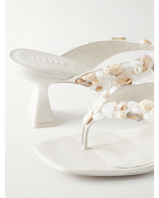 Cult Gaia Natural Abi Bead-Embellished Leather Thong Sandals