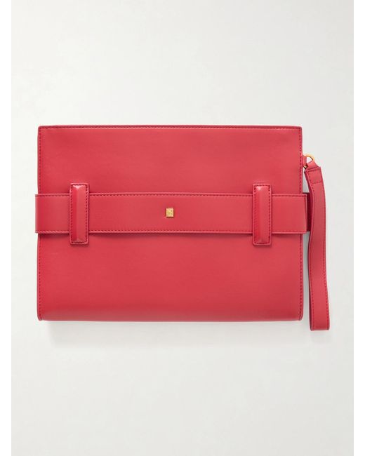 Balmain Red Anthem Buckled Leather Clutch