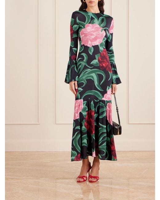LaDoubleJ White Alba Floral-Print Stretch-Jersey Maxi Dress