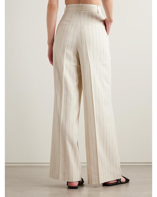Anine Bing White Lou Hose Mit Weitem Bein Aus Webstoff Mit Nadelstreifen Und Falten