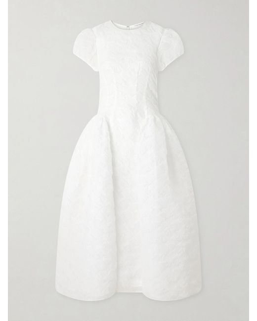 CECILIE BAHNSEN White Cleopatra Matelassé Organza Midi Dress