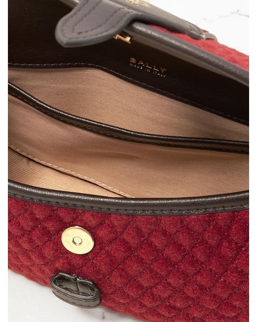 Bally Red Quilted Webbing And Leather-Trimmed Wool-Bouclé Shoulder Bag
