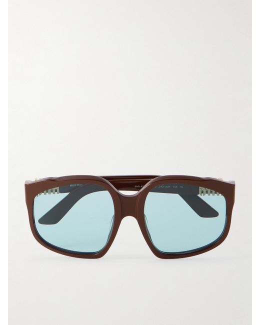Lunettes De Soleil Carrées Oversize En Acétate Miu Miu en coloris Brown