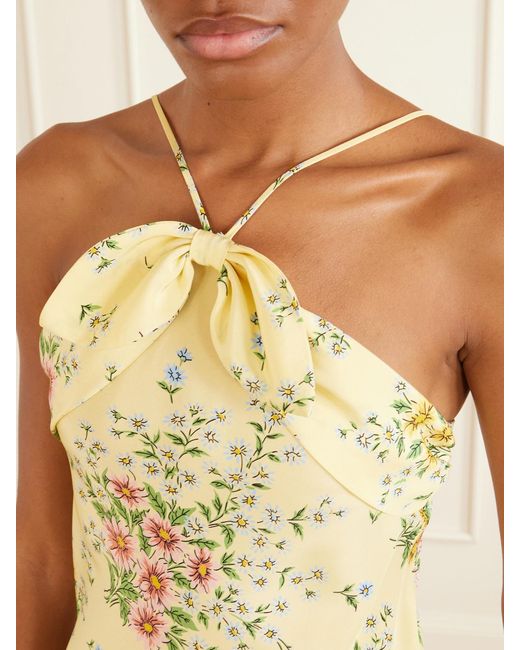 Rodarte Metallic Floral-Print Bow-Detailed Halterneck Silk-Crepe Midi Dress