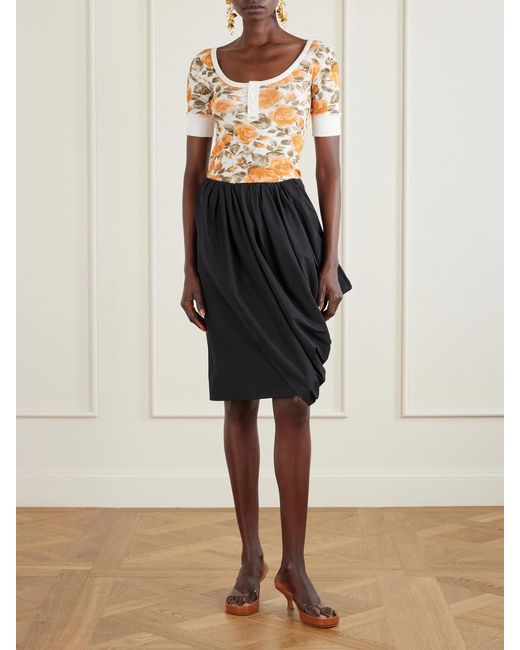 Chloé Black Asymmetric Draped Cotton-Poplin Skirt