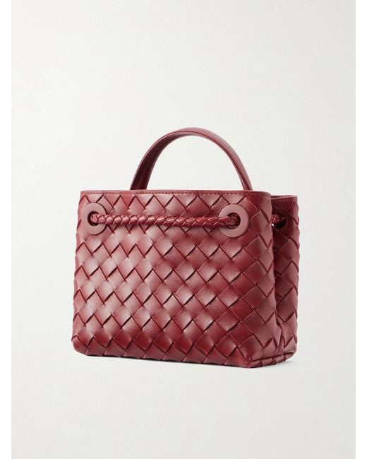 Bottega Veneta Red Mini Andiamo Intrecciato Leather Tote