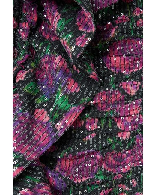 ROTATE BIRGER CHRISTENSEN Purple Layla Trägerloses Minikleid Aus Recyceltem Mesh Mit Blumenprint, Rüschen Und Pailletten