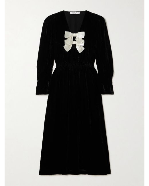 Sea Black Seraphine Satin-Trimmed Velvet Midi Dress