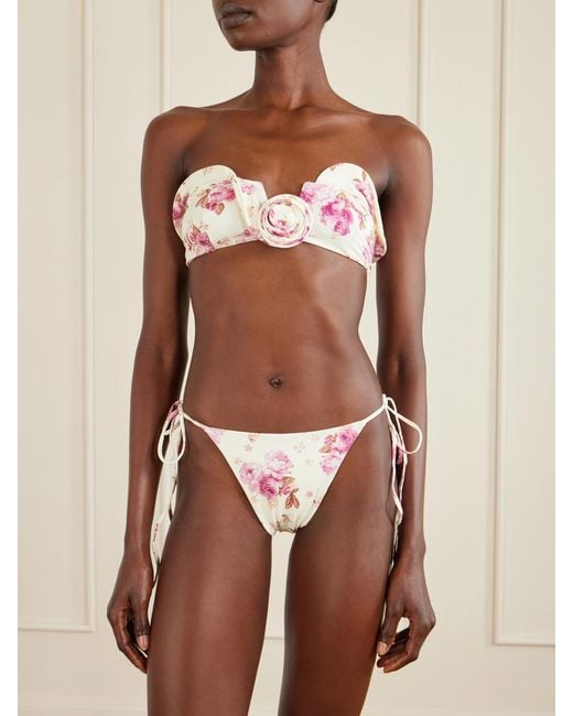 Magda Butrym Pink Appliquéd Floral-Print Bikini Top