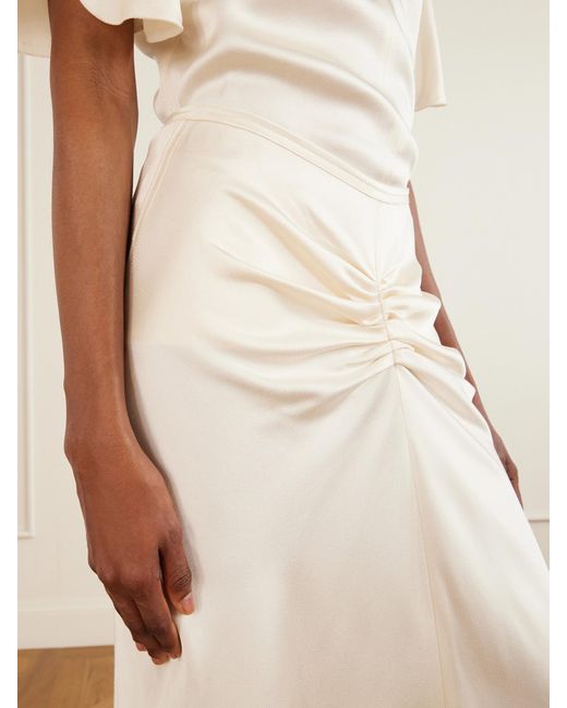 Victoria Beckham White Bela Ruched Satin Midi Skirt
