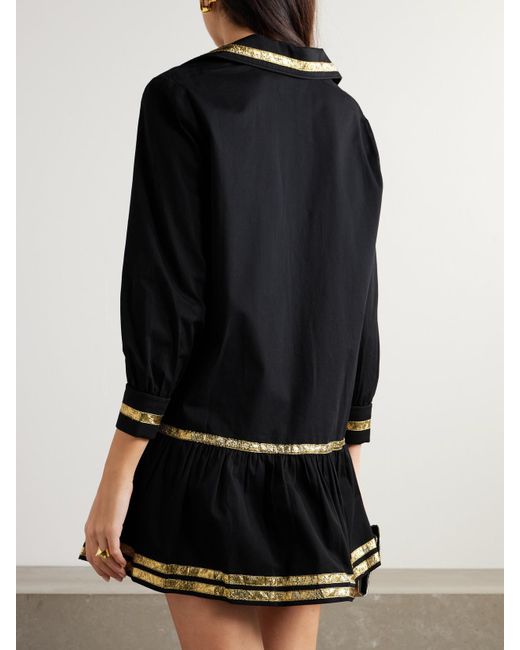 Bode Black Minikleid Aus Baumwollpopeline Mit Verzierungen
