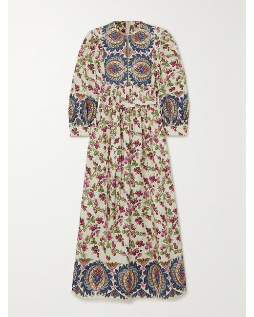 Etro White Flower-Print Cotton-Blend Poplin Midi Dress