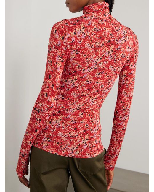 Isabel Marant Red Joyela Stehkragenoberteil Aus Bedrucktem Stretch-Mesh
